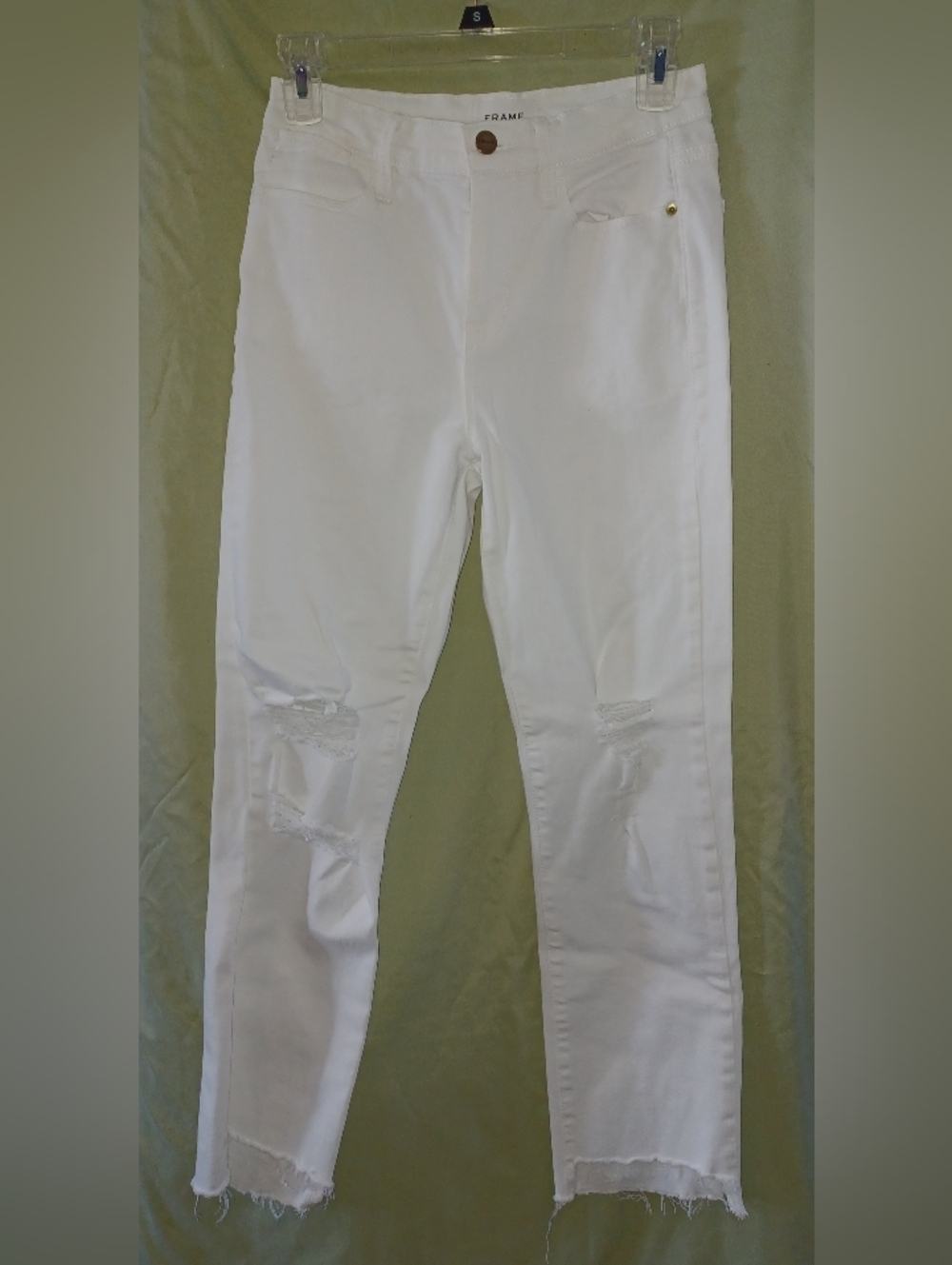 Frame Denim Le High Straight White Distressed Skinny Jeans